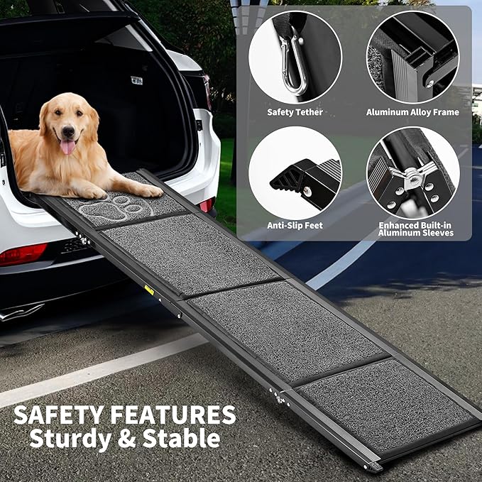 Dog Ramp for Large Dogs, 71'' Extra Long for High SUV Car & Truck | 71" x 17.3" Wide, Non-slip Surface, Supports 250 lbs, Foldable Outdoor Pet Ramp