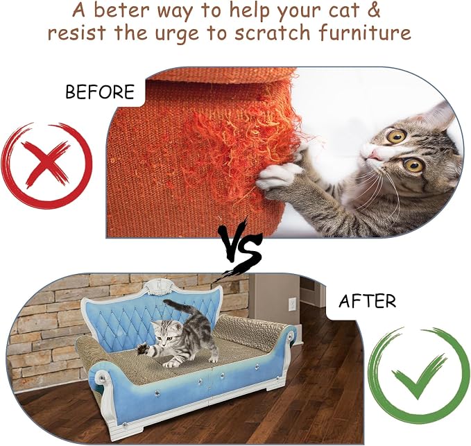 Luxury Cardboard Cat Scratcher Sofa Bed, Couch Shaped Scratching Board, Scratch Lounge with Catnip, Cat Scratcher for Indoor Cats Large Blue 25.4“x12