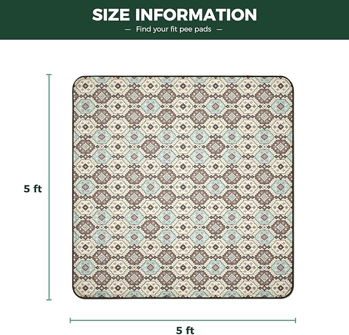 FXW Washable Pee Pads for Dogs, Puppy Pads with Super Absorbent, Specifically Designed for Rollick/Homeplus 24inch 8 Panels Dog Playpen, 63" Square, Tribal Beige, 1 Pack