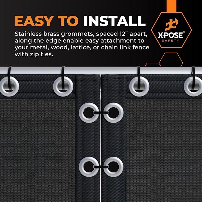 Xpose Safety Privacy Fence Screen 5’ x 50’ (36 Pack) – Bulk Half Pallet – Heavy Duty Black Mesh with 90% Visibility Block, UV Protection – Includes Cable Ties for Garden, Yard, Nursery, Kennel,Dog Run