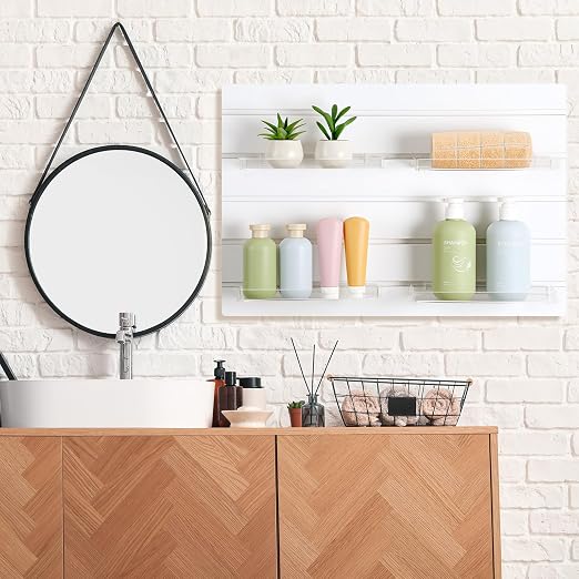 Yalikop 4 Pcs Slatwall Shelves Clear Acrylic Slatwall Shelves Organizer Wall Mounted Hanging Accessories Plastic Panel Display Shelf for Retail Store Boutique Garage Home(Fenced Style,10 x 4 Inch)