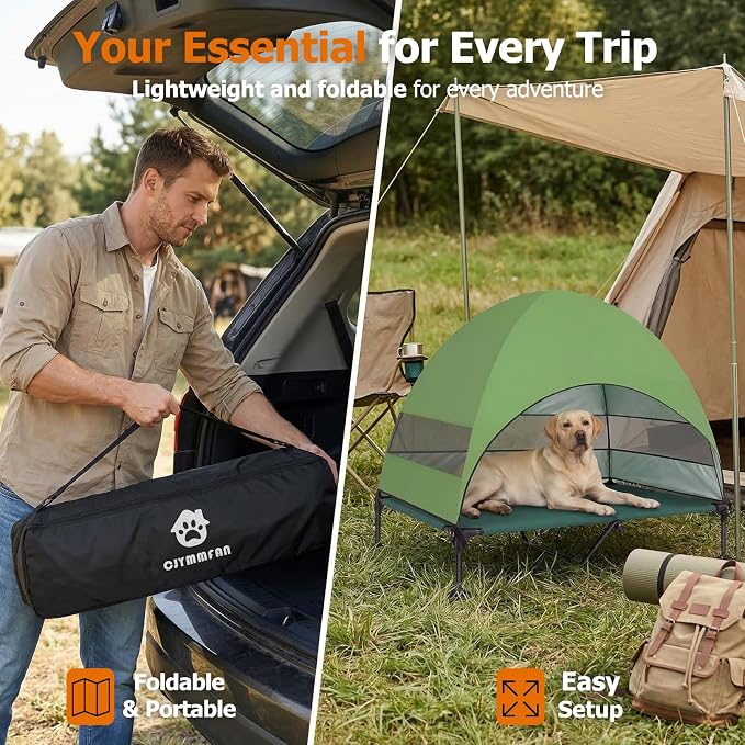 Elevated Dog Bed with Upgraded Canopy, Raised Outdoor Dog Tent with Powerful Anti-Slip Feet, Portable Pet Cot with Larger Shade, Raised Cooling Bed for Camping, Backyard, Beach, Poolside