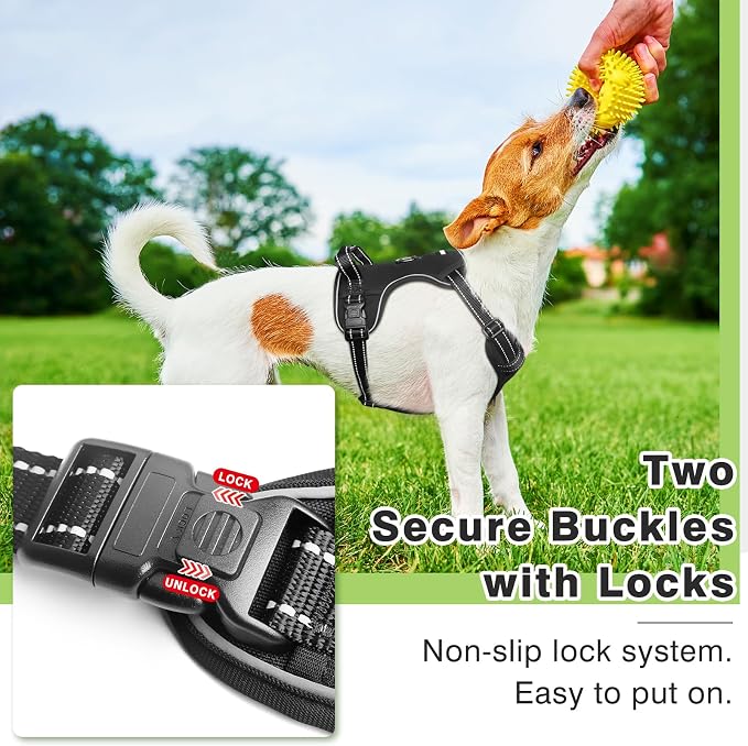 Dog Harness No Pull, Pet Harnesses with Dog Collar, Adjustable Reflective Oxford Outdoor Vest, Front/Back Leash Clips for Small, Medium, Large, Extra Large Dogs, Easy Control Handle for Walking
