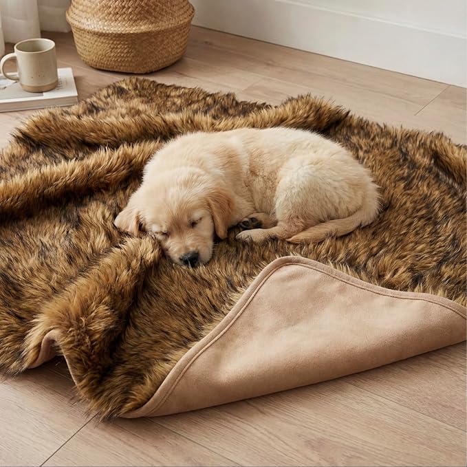 Waterproof Dog Blanket for Small, Medium & Large Dogs – Faux Fur Pet Throw for Couch, Sofa, Bed & Car – Soft, Washable, Stain-Resistant, Durable Cover - Brown 40" x 30"