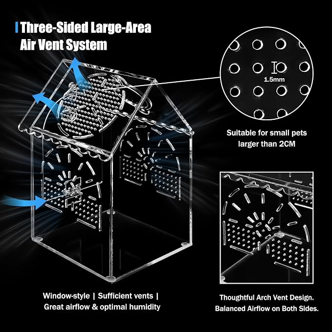 Jumping Spider House Enclosure, Seamless Acrylic Praying Mantis Habitat, 5"x5"x8.3", Medium