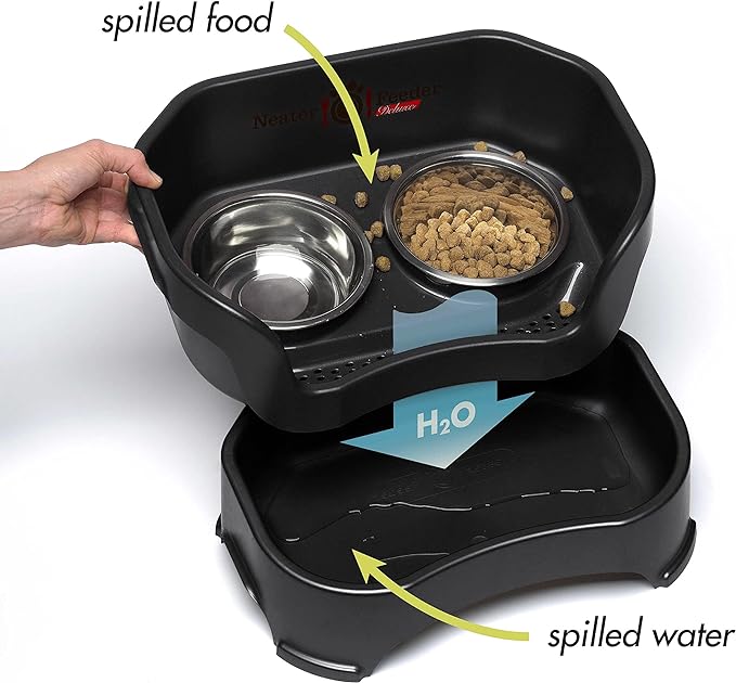 Neater Pet Brands Neater Feeder Deluxe Mess Proof Dog Bowls Elevated for Medium Dogs 19-40 lbs, Made in USA, No Spill Raised Dog Food Bowl Stand Feeding Station, Food and Water Bowl Set, Black