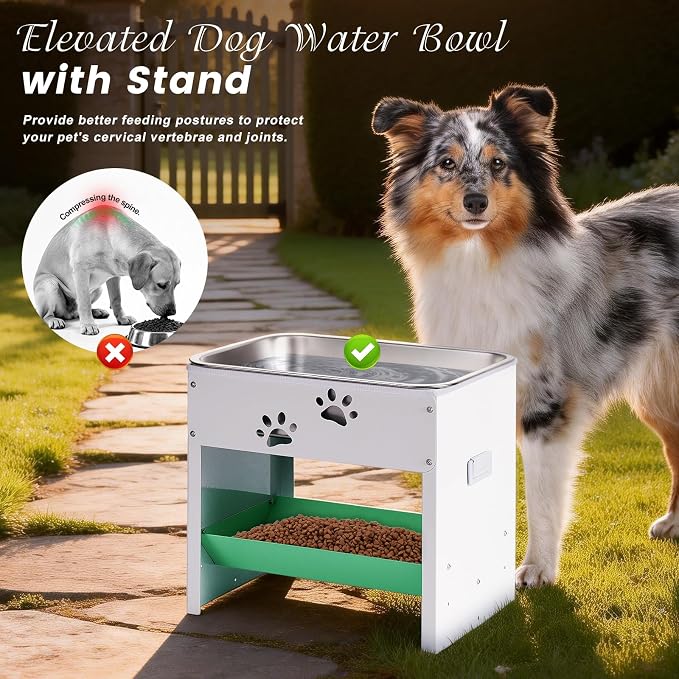 Dog Water Bowl Elevated| Adjustable Stand Pet Feeding Station with Storage | 3 Gal Stainless Steel Pet Food Water Bowl Set Metal Dog Bowl for Cat, Large Breeds Easy to Clean, Indoor/Outdoor Use