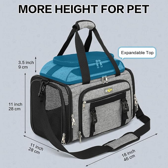 18x11x11 Small Cat/Dog/Pet Carrier – Airline Approved, Collapsible with Expandable Top and Sides. Soft-Sided Travel Puppy Carry Bag, Small Animal Rabbit Kennel Carrying Case, Kitten Mesh Cage