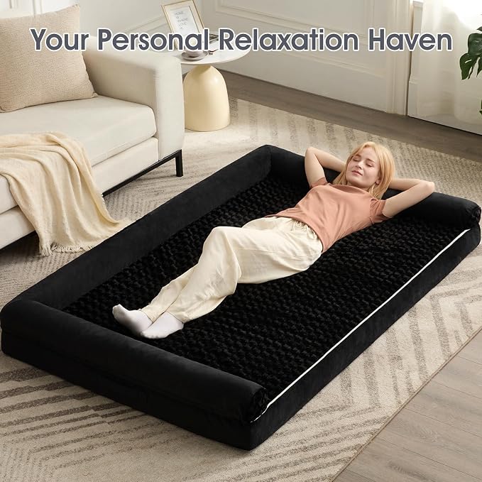 BFPETHOME Orthopedic Washable Human Dog Bed for Adult & Dog Cozy Sleep | Human Size Waterproof Big Soft Pet Couch Bed for Adult & Dogs Relax with Removable Cover Supportive Foam Black 61x43 Inch
