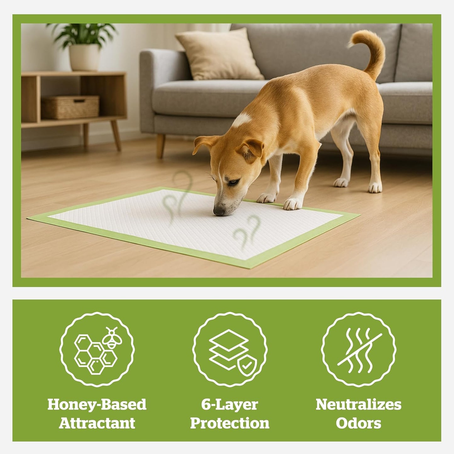 Pogi’s Puppy Pads with Sticky Tabs – Medium, Super Absorbent, Odor Blocking, 40-Count (18x24in)