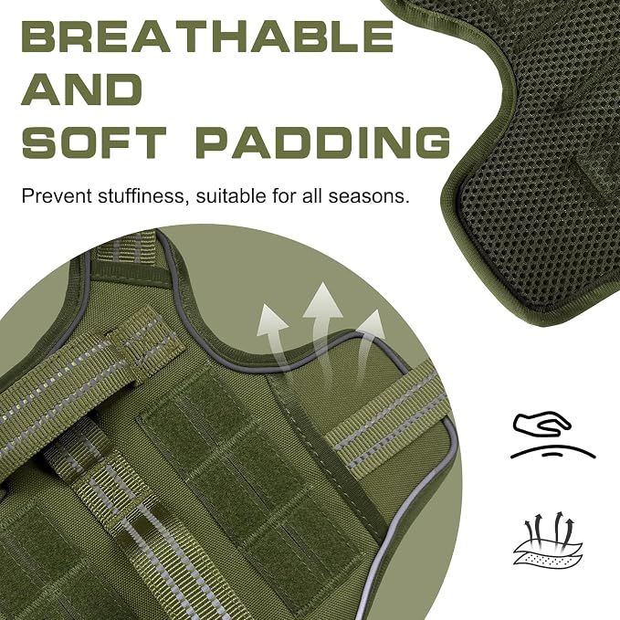 Dog Harness for Large Dogs, No Pull Tactical Vest with Front Clips | Easy Contrl Handle, Breathable Soft Padded, Adjustable, Reflective, Heavy Duty, Easy Take On & Off, Green X-Large