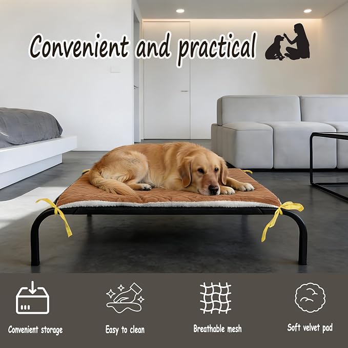 XCL Elevated Dog Bed for Large Dogs, Cooling Raised Dog Bed, Outdoor and Indoor Breathable Mesh Non-Slip Frame Pet Beds, Easy Clean, Installation, Equipped with Pet Cushion, 40In (Black, Large)
