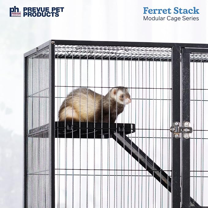 Prevue Pet Products Ferret Stack Six Story Ferret Home - Portable Stand, Escape Proof Lock, Includes Hammock & Ramps, Expandable Six Story Cage Stacking System with Wheels - Black
