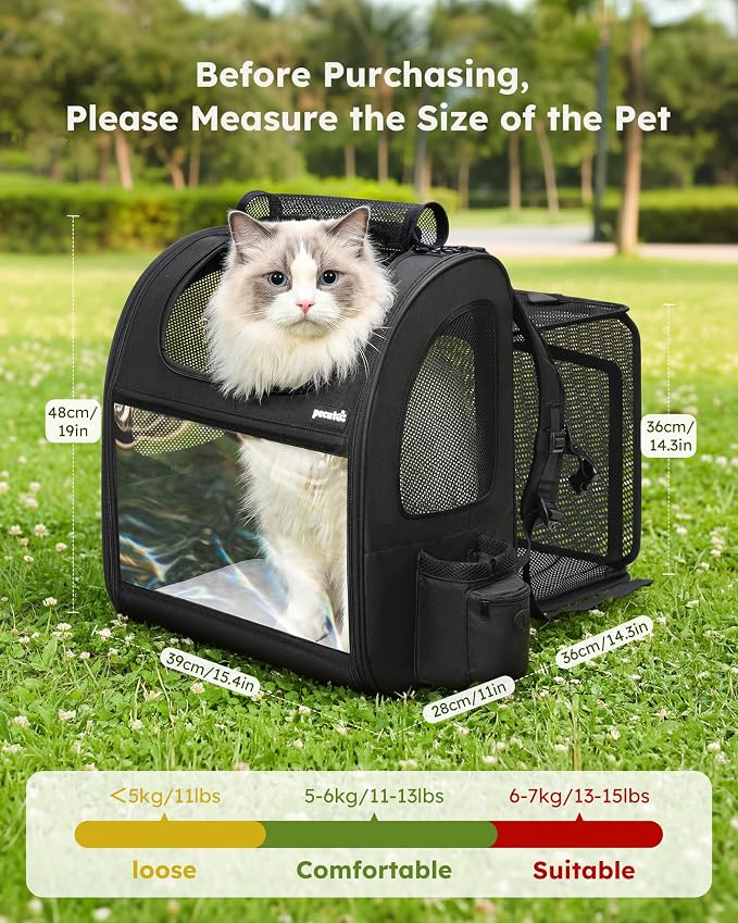 pecute Cat Backpack Expandable, Cat Carrier Backpack Acrylic Window, XL
