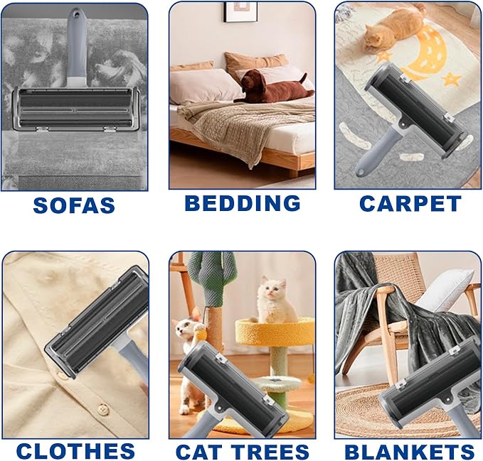 Reusable Pet Hair Remover Roller – Self-Cleaning Lint Brush with Built-in Container, No Refills – for Couch, Furniture, Bedding, Rugs & Car Seats