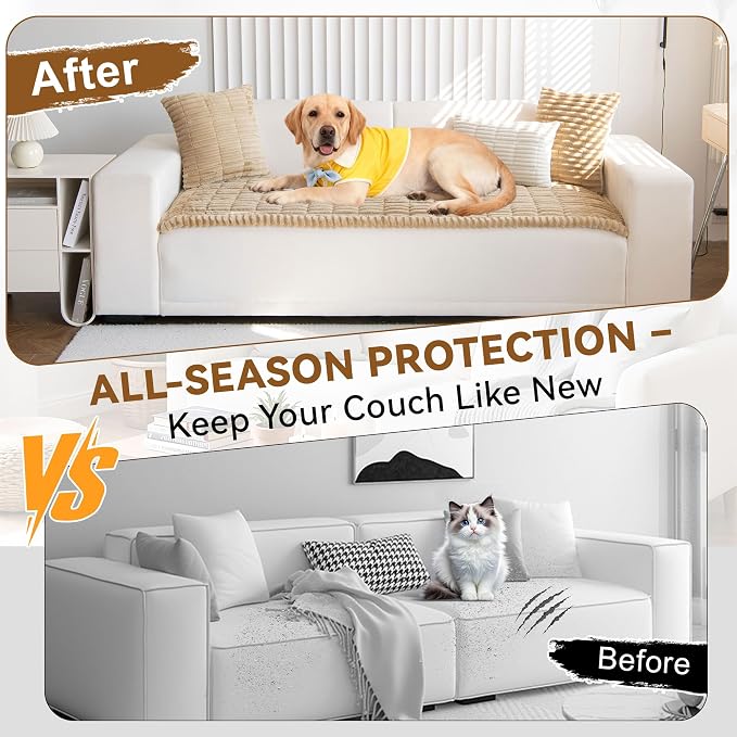 OTOB Couch Covers for Dogs Washable, Non Slip Plush Sofa Cover Kids Pet Friendly Furniture Protector, All Seasons Soft Cozy Fuzzy Sofa Slipcovers Dog Bed Mats (Coffee, 31.5" x 63.0'')