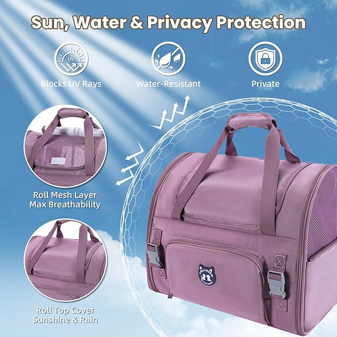 Lollimeow Expandable Cat Carrier Backpack for Large Cats - Airline Approved Pet Carrier Backpack for Small Dogs, Hiking & Travel, Waterproof with Breathable Mesh, 22lbs Capacity (Plum, Large)
