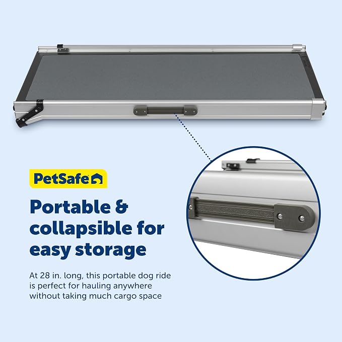PetSafe Happy Ride Compact Telescoping Dog Ramp | Most Compact Size, Extends 28-70 in for Most Vehicles, Rubber Feet, Side Rails, Safety Latch, Supports Dogs up to 300 Lb