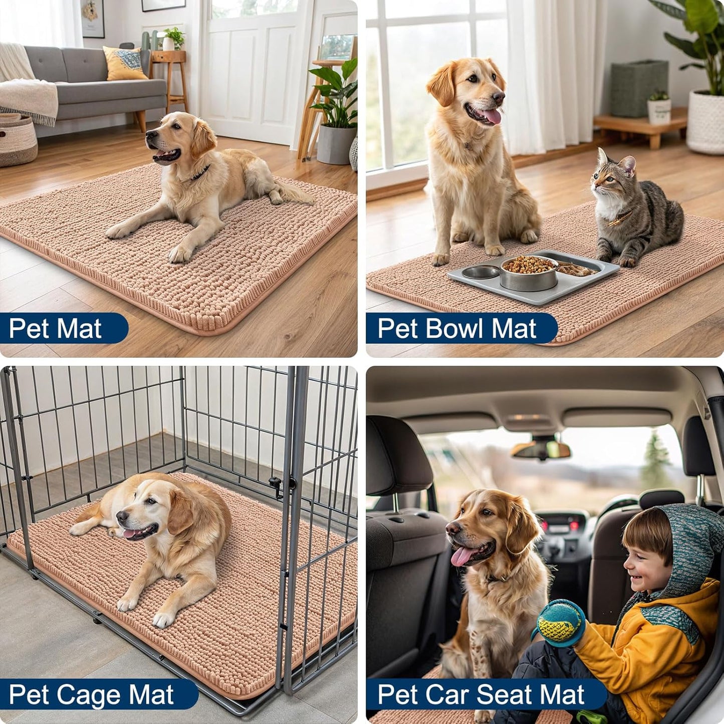Smiry Dog Door Mat for Muddy Paws 36x24, Absorbs Moisture and Dirt Doormat, Non-Slip Washable Quick Dry Chenille Front Door Mat Indoor Entrance, Entryway Carpet for Inside Floor, Peach