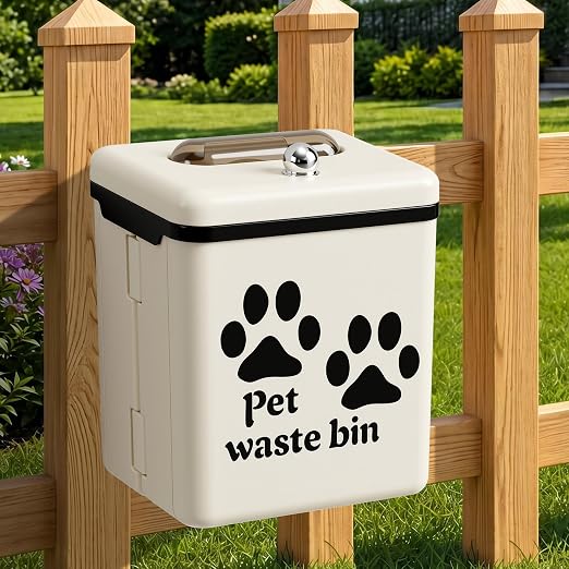 Dog Poop Trash Can Outside - 3.2 Gal Dog Waste Trash Can with Lid, Wall Mounted Dog Poop Bin Removable Dog Waste Container for Outdoor Fence, Patio, Backyard, Counter Top