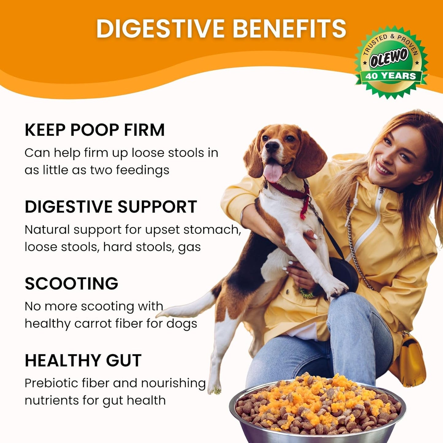 Olewo Original Carrots for Dogs – Fiber for Perfect Poop, Dog Food Toppers for Picky Eaters, Natural Skin & Coat Support, Multivitamin, Probiotics for Digestive and Gut Health, 5.5 lbs