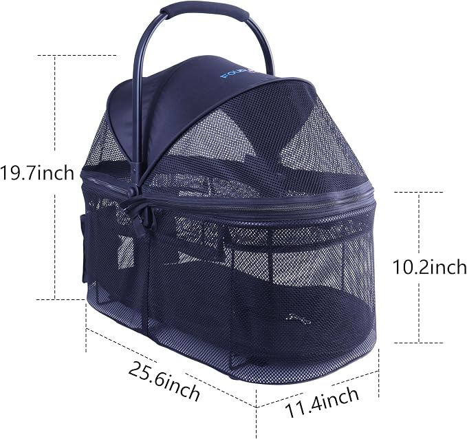 Full-Window pet Stroller with Detachable Carrier,4 Wheels for Cats & Dogs, with Storage Basket,Cup Holder, Travel Puppy/Cats Stroller.