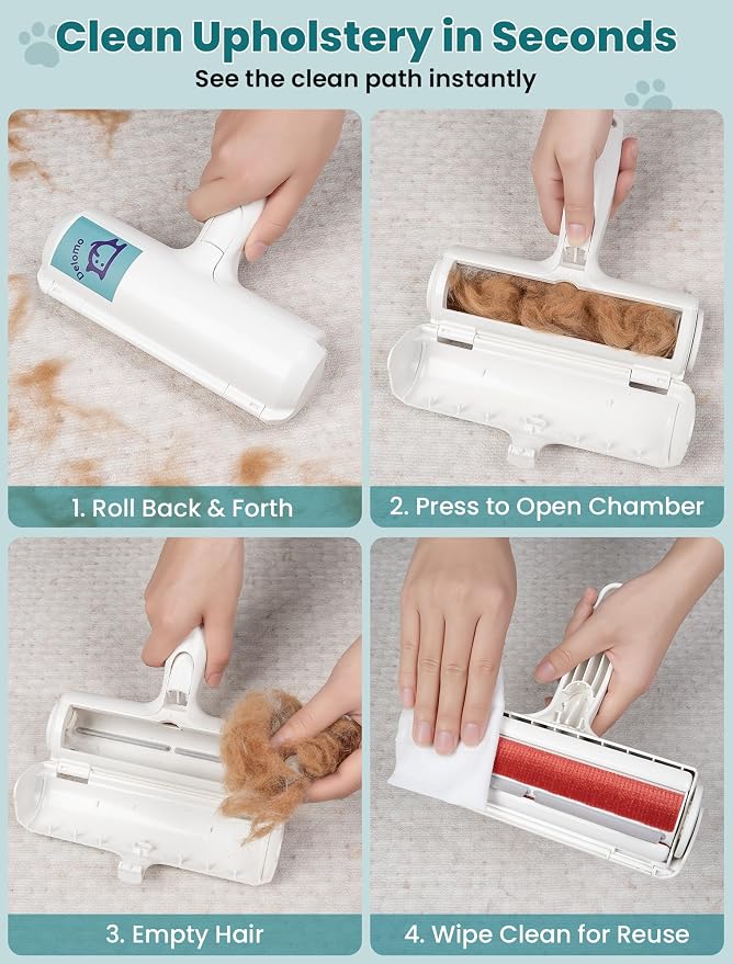 DELOMO Pet Hair Remover Roller: Reusable Lint Roller with Large Fur Bin - Portable Cat and Dog Hair Remover for Couch, Bedding, Car, Rugs & Furniture, Effective and Eco-Friendly, for Multi-Pet Homes