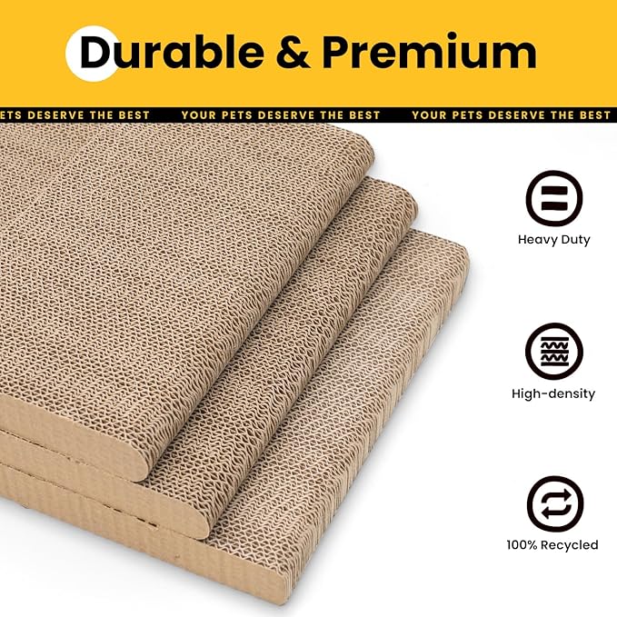 Conlun Cardboard Cat Scratcher, 26" L-Shaped Scratch Pad, Vertical Wall-Leaning Scratching Board to Protect Furniture for Indoor Cats,Wood Grain Jumbo