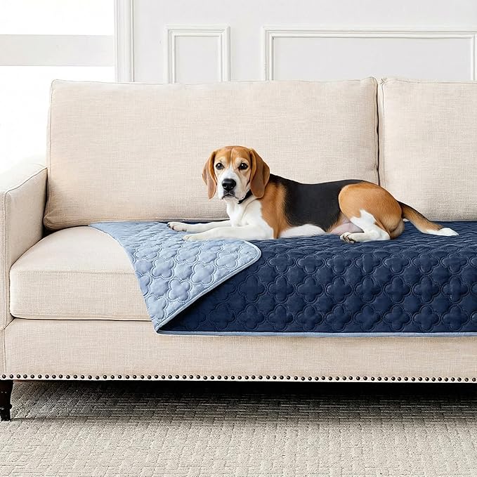 Waterproof Dog Blanket, Couch Cover for Dogs Washable, Reversible Dog Bed Cover, Couch Furniture Protector. (Dark＆Light Blue, 30 X 53 Inch - 1 Pack)