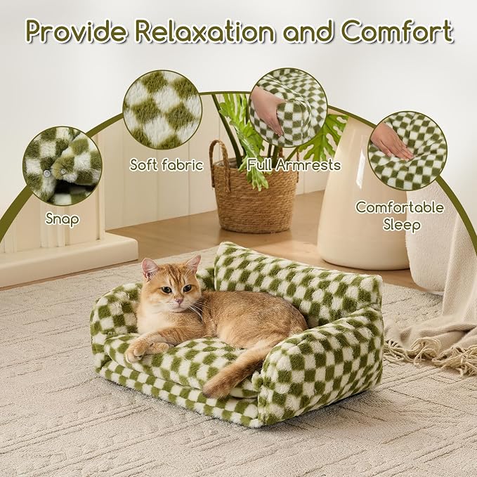 Hollypet Cat Bed Small Dog Orthopedic Couch Beds for Pets up to 13 lbs | Fluffy Multifunctional Double-Layer Warming Kitten Pet Couch Orthopedic Beds with Machine Washable Cover and Non-Slip Bottom