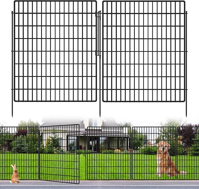 5 Panels Garden Fencing Animal Barrier with Lock, 33 in(H) X 12 ft(L) Dog Fence Outdoor for Yard Rustproof No Dig Decorative Tall Garden Fence Metal Wire Panel Border Rabbit Ground Stakes Fencing