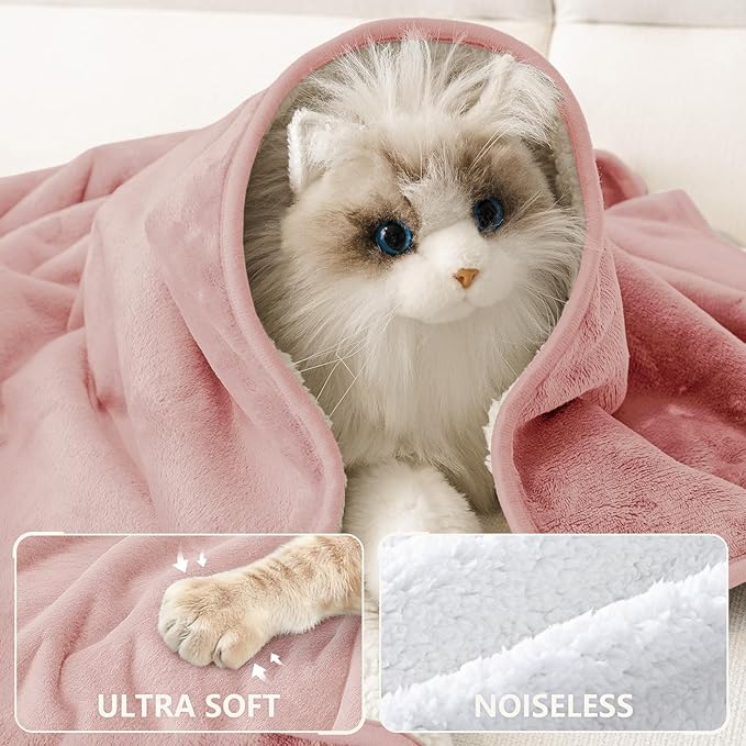 Smiry Waterproof Dog Bed Blanket, Leakproof Pet Throw Blanket for Bed Couch Sofa, Reversible Sherpa Fleece Furniture Protector Cover for Small Medium Large Dogs Cats (Dusty Pink, 50x60 inches)