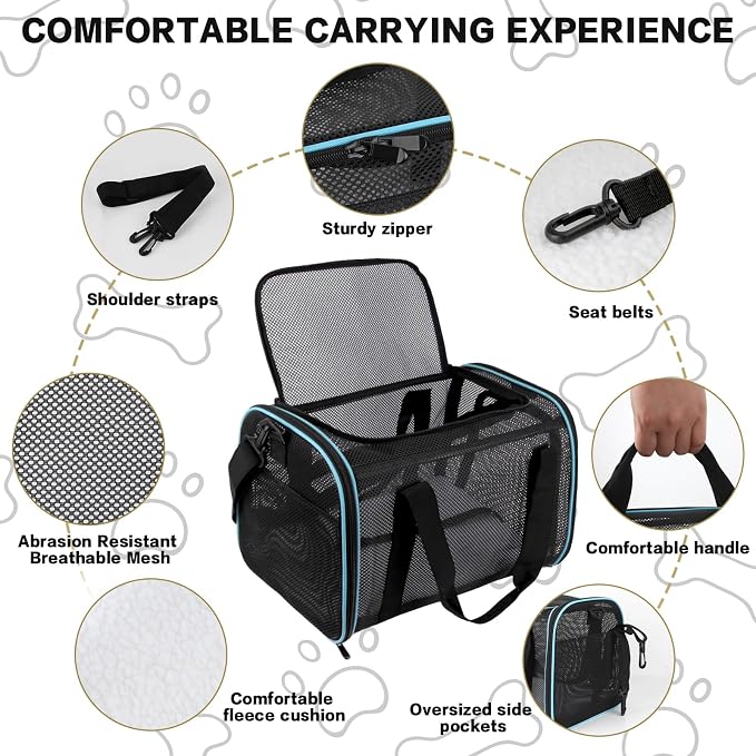 Cat Dog Pet Carriers Soft-Sided Cats Bag Animal Carriers Puppy Carrying Bag TSA Airline Approved Dog Carrier Soft Sided, Collapsible Travel Carriers for Big Cats/Small Dogs Up to 16lbs 17 * 11 * 11