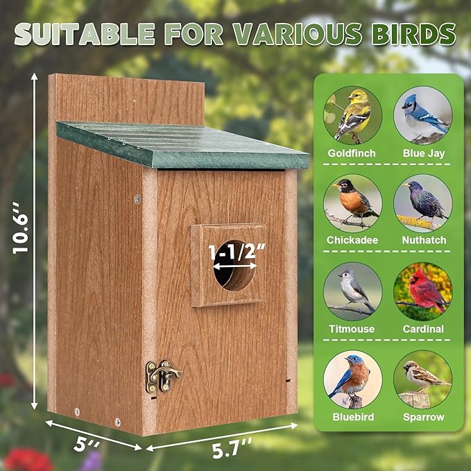 Gtongoko Recycled Plastic Bird Houses for Outside Clearance 1-1/2" Entrance Hole Blue Birdhouses for Outdoors with Air Vents Green & Brown Nesting Box for Cardinals Swallows Finches Chickadee 1 Pack