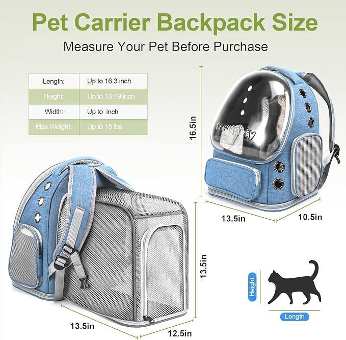 Cawypety Expandable Cat Backpack,Cat Bubble Backpack Carrier for Carrying Cats, Pets and Small Dogs,Airline-Approved,Designed for Travel, Hiking, Walking,Car （Blue
