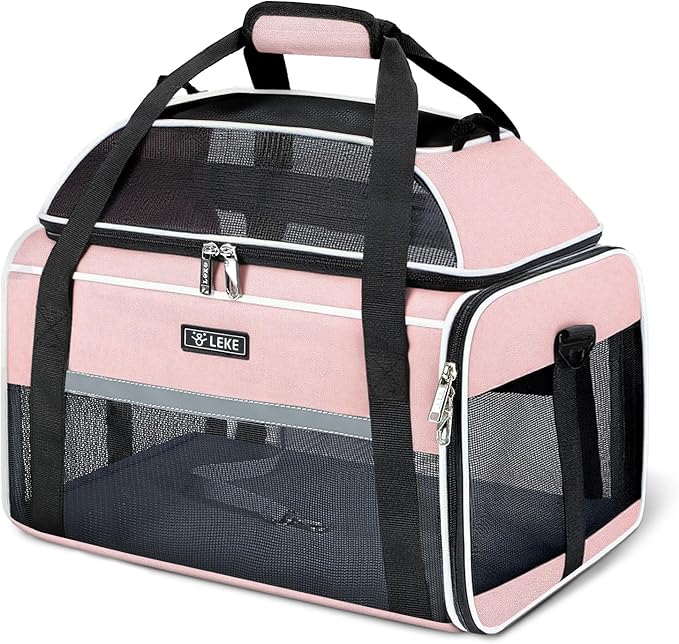 Lekereise Top-Expandable Pet Carrier 17x11x9.5 Inch Alaska Hawaiian Airline Approved Soft Sided Underseat to 12lbs Travel Carriers for Small Dogs and Cats with Locking Safety Zippers Anti-Scratch Mesh