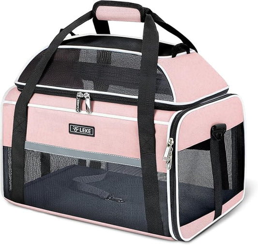 Lekereise Top-Expandable Pet Carrier 17x11x9.5 Inch Alaska Hawaiian Airline Approved Soft Sided Underseat to 12lbs Travel Carriers for Small Dogs and Cats with Locking Safety Zippers Anti-Scratch Mesh