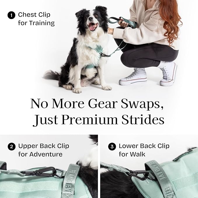 Fei & Eve Classic Dog Harness, MagEase Magnetic Buckle | 3-Point No-Pull Control, Dual Handle Support, 900D Nylon, Tactical Patch Panel, Heavy Duty, Medium, Green