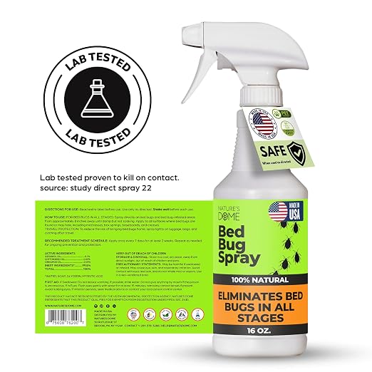 Nature's Dome Bed Bug Spray – 16 OZ Natural Bed Bug & Mite Killer, Destroys Eggs, Kills Resistant Strains, Long-Lasting Protection, Safe for Home Use