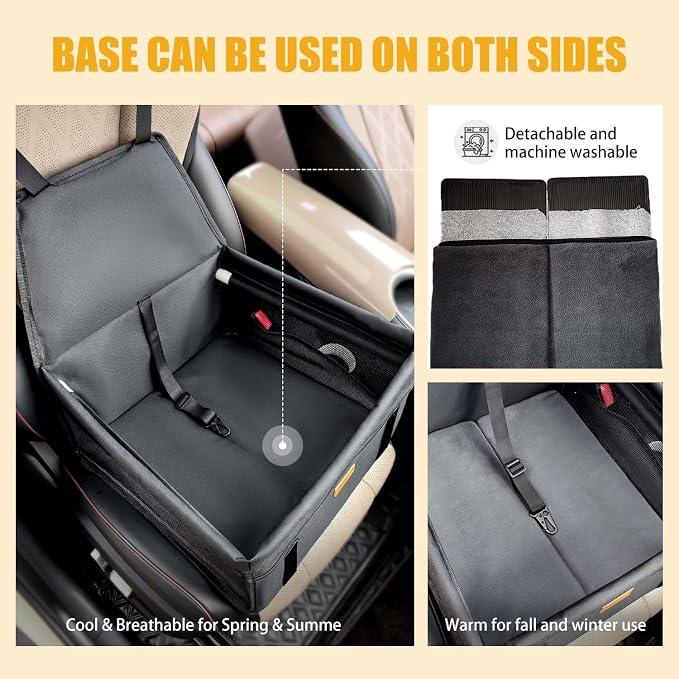 Pet Dog Booster Seat, Upgrading the Framed wall to Prevent Collapse，Breathable and Foldable Pet Car Basket，Removable andWashable pet car seat (Black)