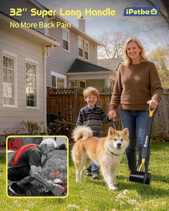 Large Dog Pooper Scooper for Yard, 32 inch Long Handle, No Bending