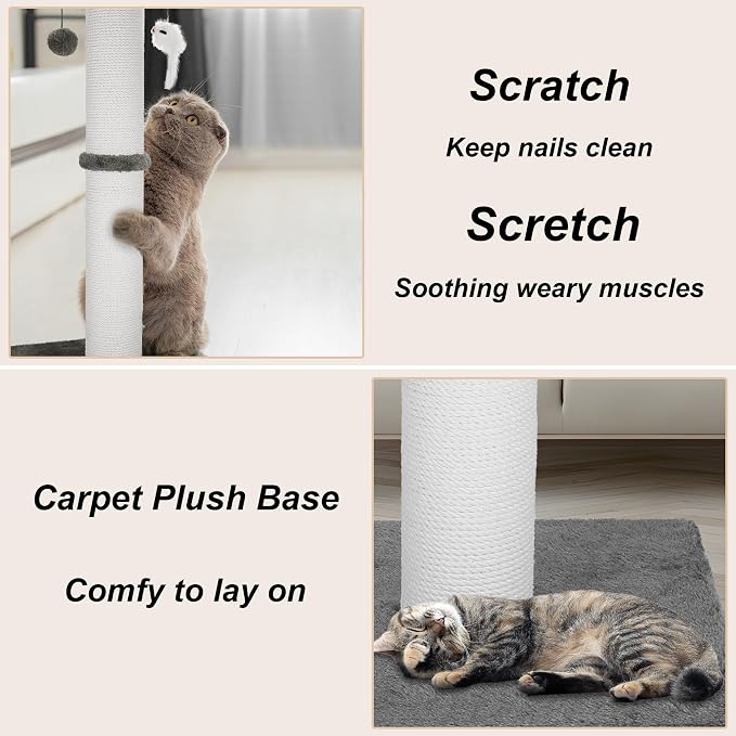 Cat Scratching Post 34 Inches Heavy Duty and Thicker Cat Scratching Post Cotton Rope with Hanging Ball and Mice Scratching Post for Indoor Cats and Adult(Grey)