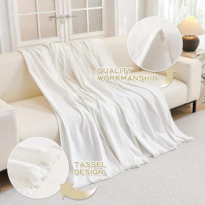 MYSKY HOME Couch Cover for Dogs Washable Couch Covers Couch Covers for Sofa Couch Cover 2 Cushion Sofa Non Slip Dogs Furniture Protector with Tassels Chenille Sofa Covers for Pets, 71"x102", White