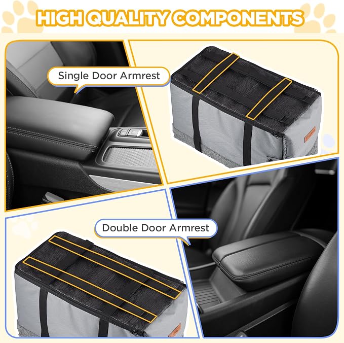 Console Dog Car Seat for Small Dogs,Small Dog Booster Seat for Car Washable Foldable Puppy Car Seat with Safe Protection Hooks Adjustable Straps and Storage Pocket Pet Up to 15lbs