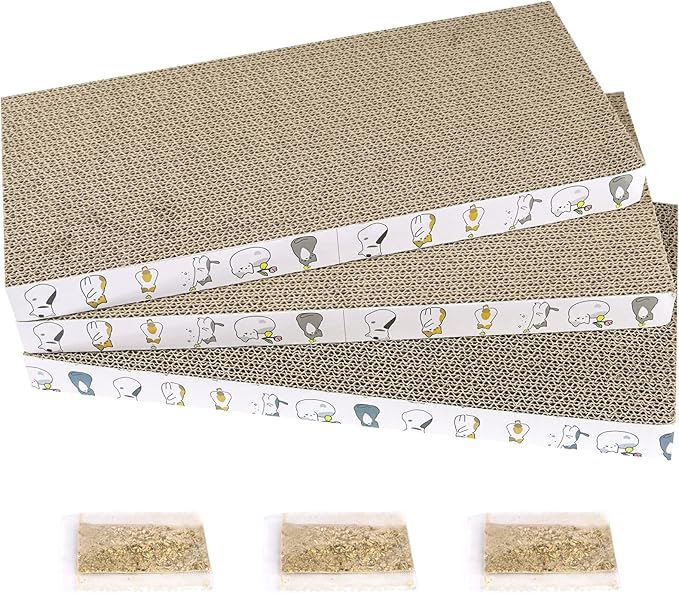 PatiencET Cat Scratcher Cardboard 3 PCS Cat Scratch Pad Reversible Scratcher Texture Design Durable Cat Scratching Pad