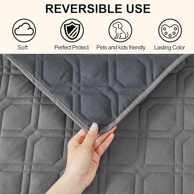 Smiry Reversible Waterproof Couch Covers for Sofa, Washable Dogs Pet Couch Covers for 3 Cushion Sofa Pet Friendly, Water Resistant Furniture Protector Slipcover, Geometric (82"x120", Grey/Dark Grey)