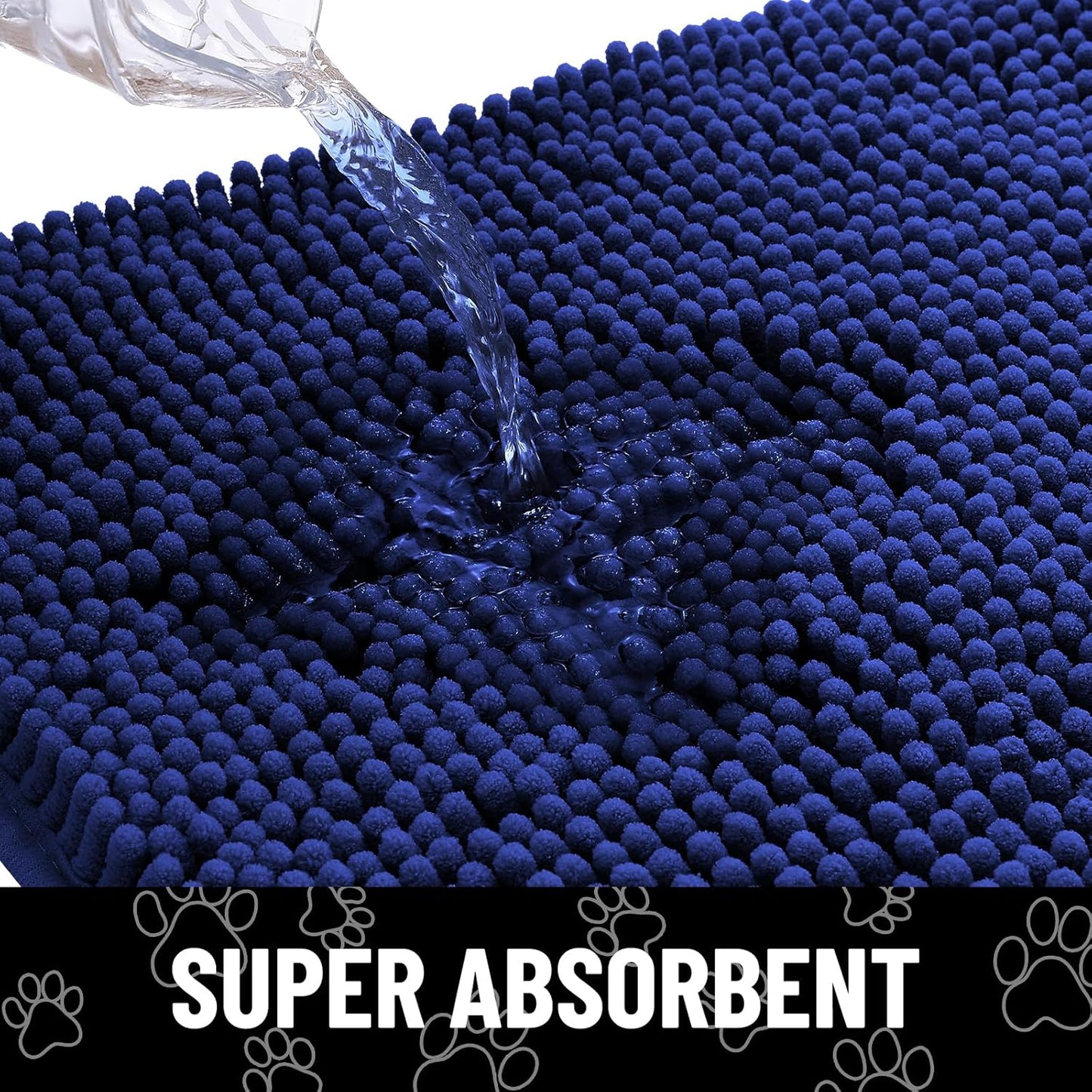 Smiry Dog Door Mat for Muddy Paws, Absorbent Dirt Trapper Non Slip Quick Dry Washable Chenille Mat for Mud Dogs, Entry Rug for Indoor and Outdoor (24x16 Inches, Navy Blue)