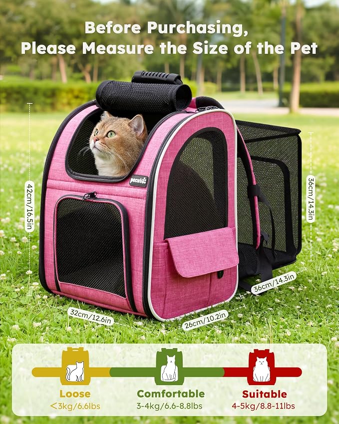 pecute Cat Backpack Extendable, Cat Carrier Backpack with Breathable Window