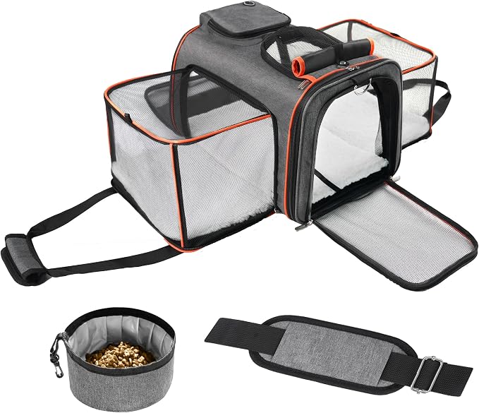 Cat Carrier,Portable Pet Carrier Bag for Cats and Small Dogs,Foldable Soft-Sided and Scratch-Proof mesh Cat Bag Pet Carriers,Airline Approved Pet Carrier,Pet Travel Carrier Up to 15 Lbs,Grey