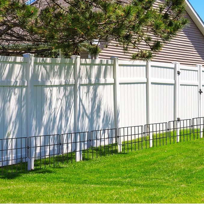 Garden Fencing Animal Barrier 24 ft(L)×13 in(H), 24Panels No Dig Fence, 1.5" Gap Underground Critter Barrier for Decks, Pet Dog Digging Fence Barrier. Rust-Proof Metal Black Fence Stakes